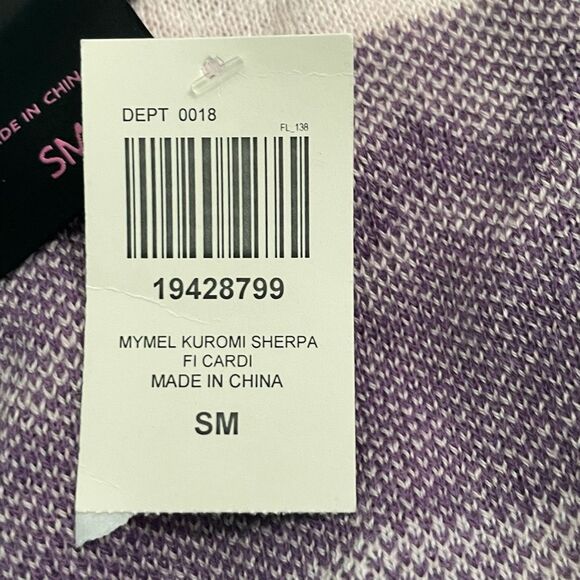 Sanrio Hello Kitty My Melody & Kuromi Cardigan Sweater Purple White Knit Sherpa - Picture 7 of 9